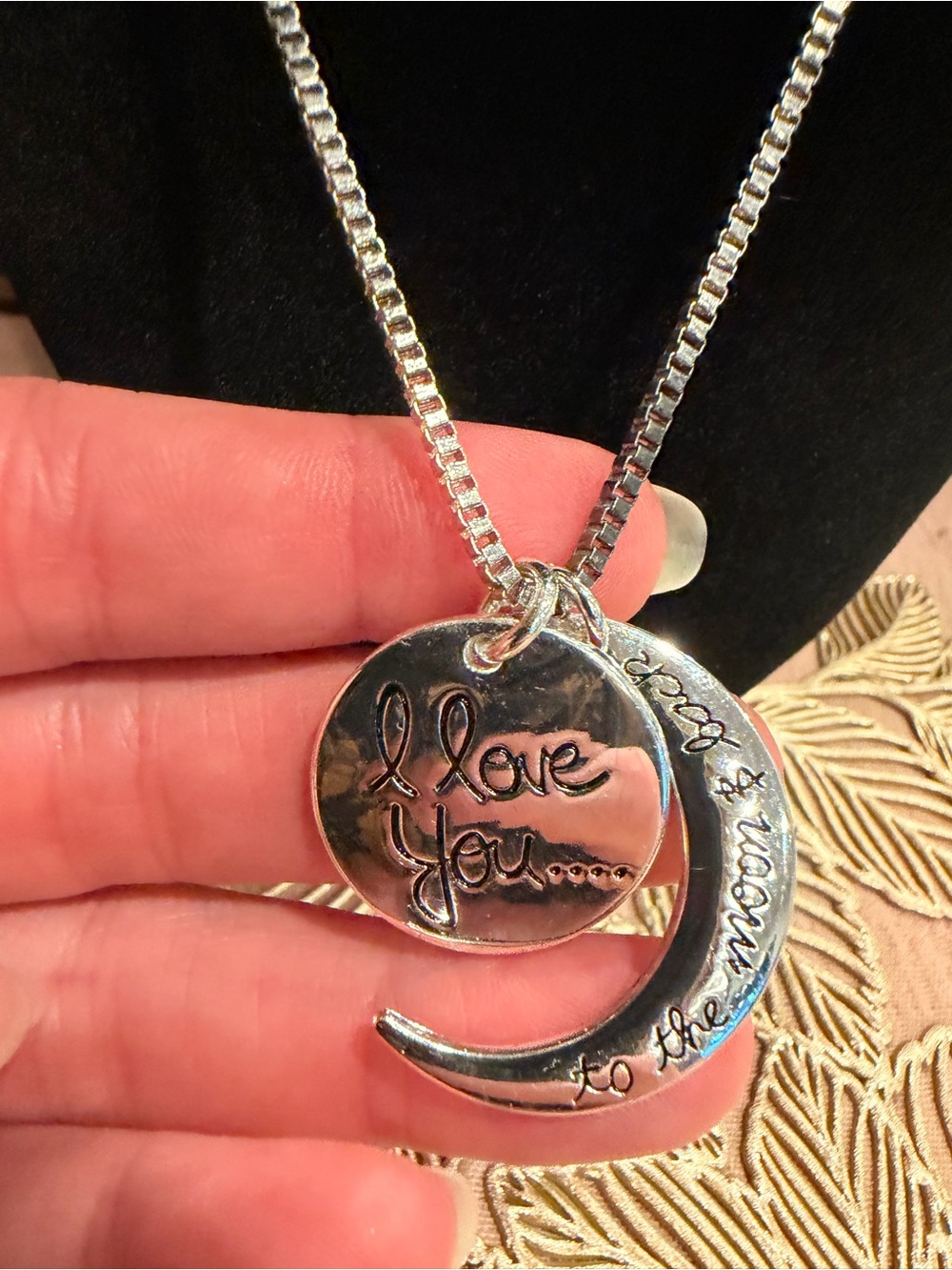 I Love You Crescent Moon Silver Pendant Necklace